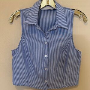 Primark Sleeveless Blue and White Button-Down Shirt